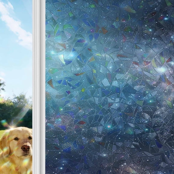 Blue Ombre Sky Window Privacy Film Stain Glass, Reusable Decorative Rainbow Window Film, Vibrant Starry Sky Non-Adhesive Static Cling Sun Blocking Stickers Decals Covers 17.7" x 39.3" (2pcs)