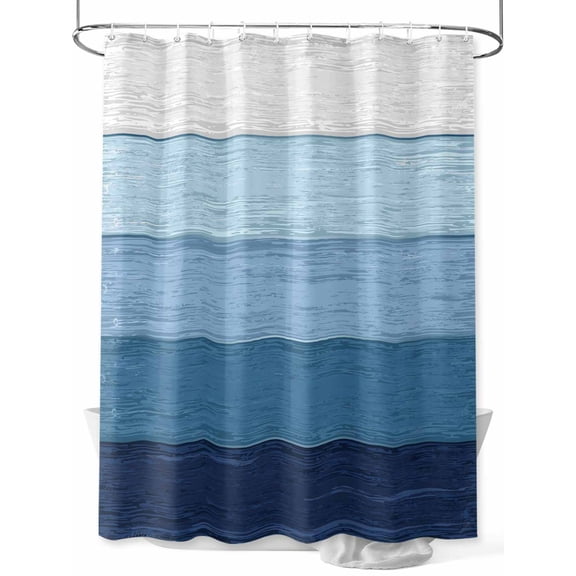 Blue Ombre Small Stall Shower Curtain, Waterproof Shower Curtains for Bathroom, Farmhouse Vintage Wooden Striped Washable Fabric Cloth Bath Curtain for Bathtub Decoration with Hooks 36x72 Inches