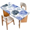 thumbnail image 1 of Blue Ombre Spring Floral Table Cloths for 5 Foot Rectangle Tables, Summer Botanical Flowers Patio Waterproof Elastic Fitted Tablecloths, Washable Rectangular Table Cover for Camping, 1 of 8