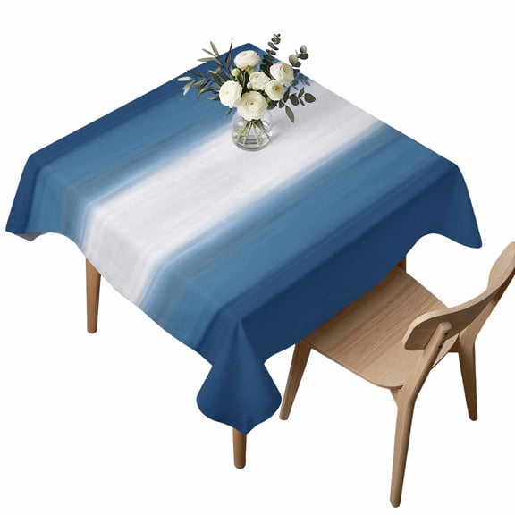 Blue Ombre Square Tablecloth Abstract Navy Blue Ombre White Stripes Modern Waterproof Wrinkle Free Soft Table Cloth Spill-Proof Washable Table Cover for Dining Party Picnic 54 x 54 Inch