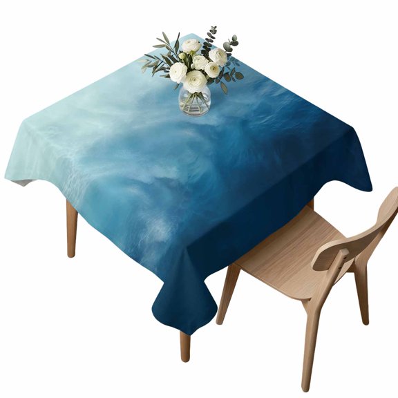 Blue Ombre Square Tablecloth Coastal Beach Modern Abstract Art Waterproof Wrinkle Free Soft Table Cloth Spill-Proof Washable Table Cover for Dining Party Picnic 54 x 54 Inch