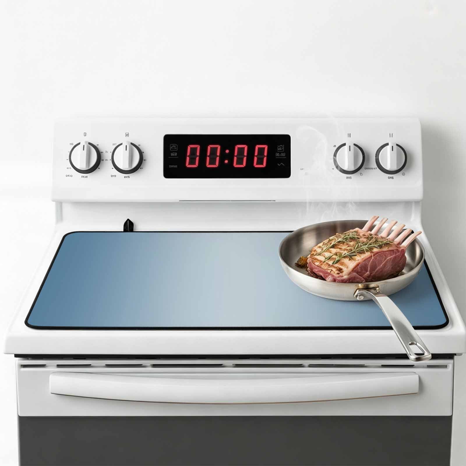 Blue Ombre Stove Top Cover for Electric Stove, Heat-proof & Non Slip Glass Top Stove Cover Protector, Modern Gradient Abstract Art Kitchen Flat Cooktop Rubber Mat 31x24 Inches