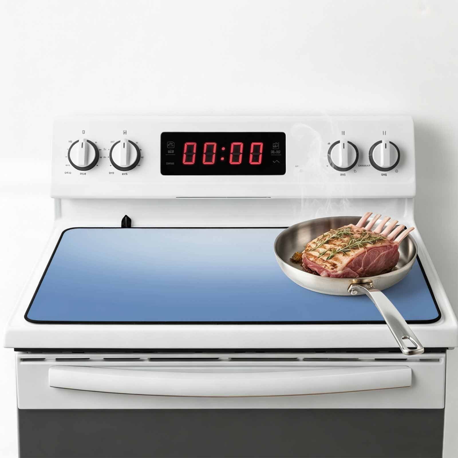 Blue Ombre Stove Top Cover for Electric Stove, Heat-proof & Non Slip Glass Top Stove Cover Protector, Modern Minimalist Gradient Aesthetic Kitchen Flat Cooktop Rubber Mat 24x21 Inches