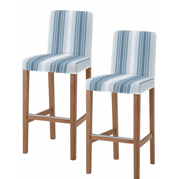 Blue Ombre Stripe Bar Stool Covers Set of 2, Farmhouse Simple Striped Stretch Washable Bar Chair Covers with Backs, Removable Pub Counter Height Chair Cover for Kitchen Dining Room Cafe