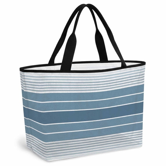 Blue Ombre Stripe Beach Bag for Women, Large Breathable Mesh Beach Tote Bag, Farmhouse Striped Gradient Sandproof Lightweight Travel Bags for Vacation Picnic Swimming Pool 15.7"x15.7"x9.1"