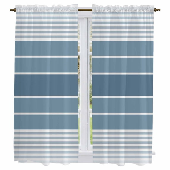 Blue Ombre Stripe Kitchen Curtains, Farmhouse Striped Gradient Light Filtering Window Curtain Panels, 2Pcs Rod Pocket Window Treatments Set for Living Room Bathroom Bedroom 42x63 Inches