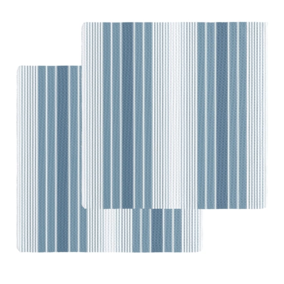 Blue Ombre Stripe Kitchen Dish Towels for Drying Dishes Set of 2, Farmhouse Simple Striped Waffle Weave Microfiber Hand Tea Bathroom Towels Quick Dry & Absorbent Towel 12x12