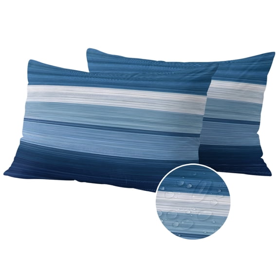 Blue Ombre Stripe Outdoor Pillow Covers 20x12 Set of 2,Waterproof Patio Throw Pillowcase Protectors,Farmhouse Striped Modern Abstract Art Lumbar Decorative Pillow Shams Cushion Covers for Bed Couch