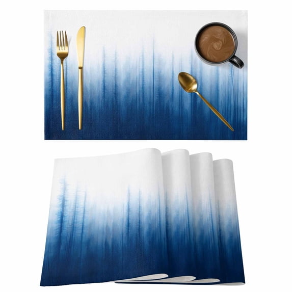 Blue Ombre Stripe Placemats Set of 8 Abstract Art Gradient Watercolor Place Mats Indoor Wipeable Table Mats Washable Cloth Dining Table Placemats for Kitchen Holiday Party Home Decor 13x19 Inch
