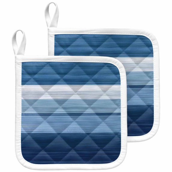 Blue Ombre Stripe Pot Holders for Kitchen Heatproof Potholder, 2 Pack Farmhouse Striped Modern Abstract Art Hot Pads Multipurpose Oven Pads Cloth Potholders Trivet for Cooking and Baking