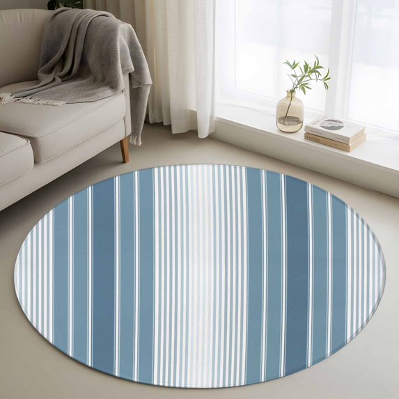 Blue Ombre Stripe Round Area Rug 3 FT, Small Kitchen Bathroom Mats, Farmhouse Simple Striped Washable Indoor Outdoor Throw Runner Carpet Non-Shedding Doormat for Table Shower Sofa Entryway