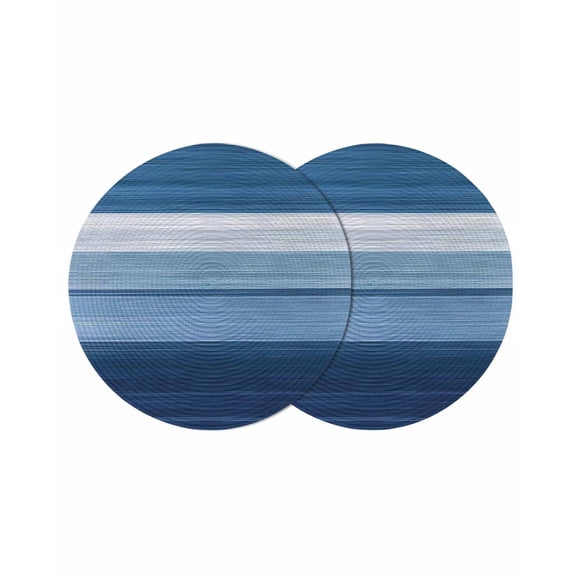 Blue Ombre Stripe Round Placemats Set of 2 for Dinning Tables,Heat-proof Braided Table Mats 13 Inch,Farmhouse Striped Modern Abstract Art Washable Place Mat for Kitchen Restaurant Party Table Decor