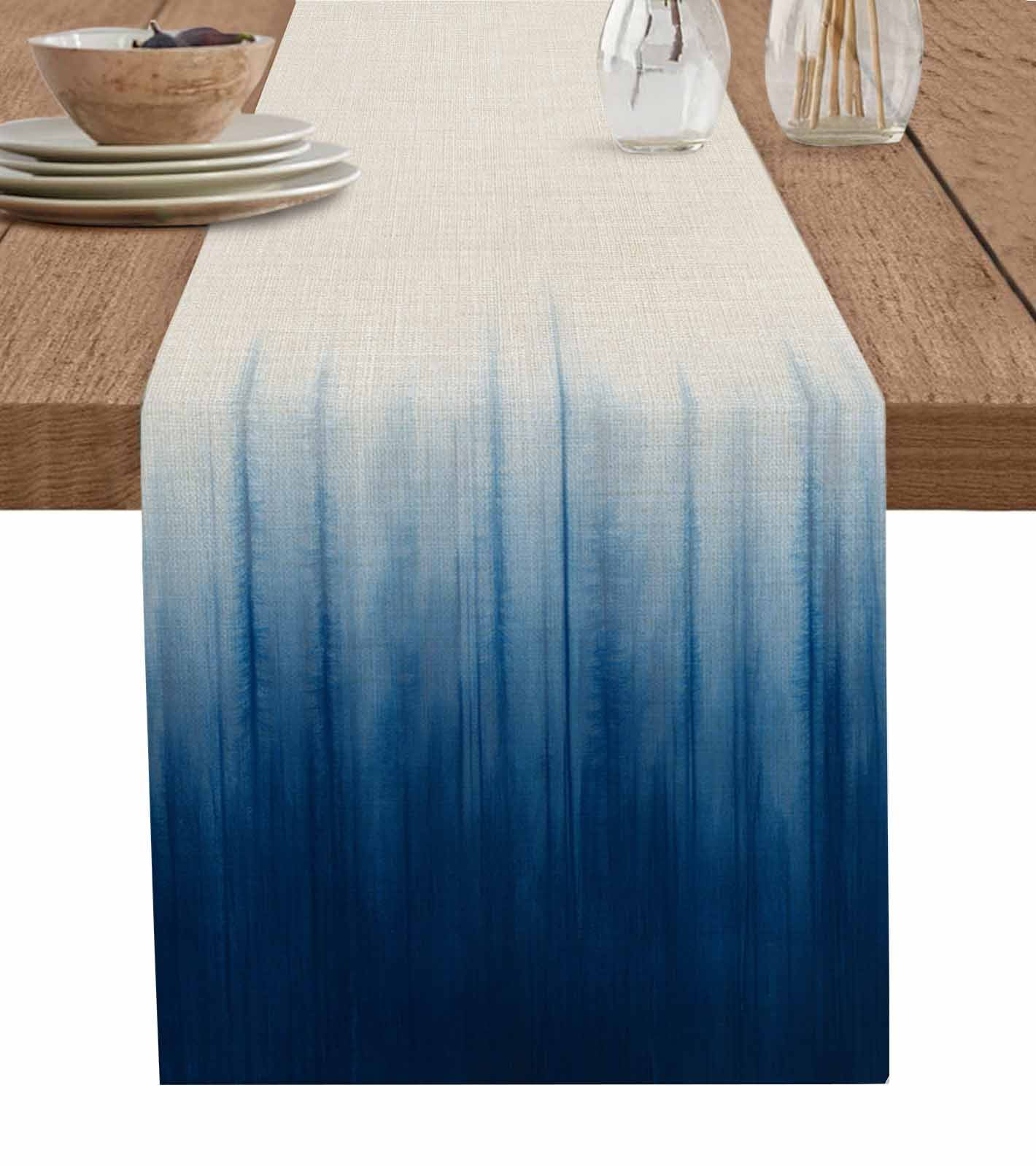 Blue Ombre Stripe Table Runner 72 Inches, Abstract Art Modern Gradient ...