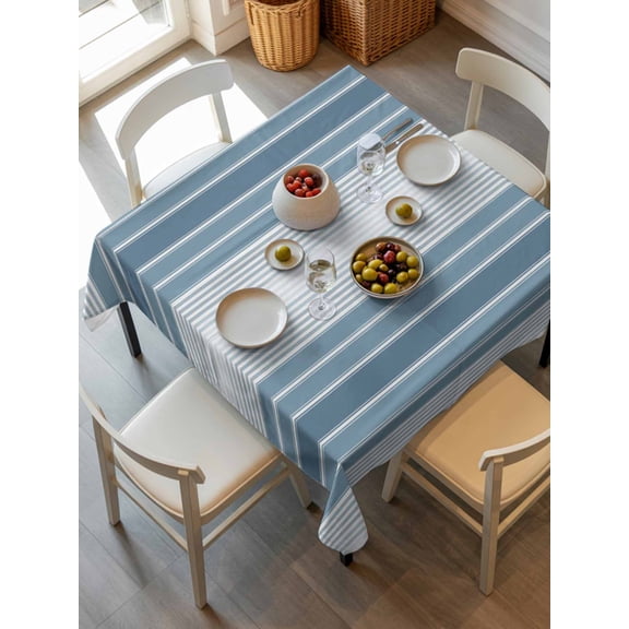 Blue Ombre Stripe Tablecloth Square Table Cloth 54x54, Waterproof Outdoor Table Cloth Covers Decorative Table Protector, Farmhouse Simple Striped Washable Table Cover for Kitchen Dinning Party