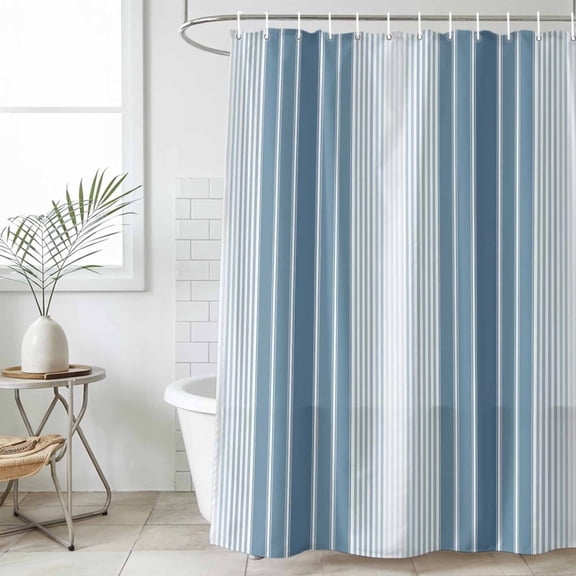 Blue Ombre Stripe Waterproof Fabric Shower Curtain, Farmhouse Simple Striped Waterproof Fabric Shower Curtain for Bathroom Curtains Bathtubs Hotel Washable Shower Curtains with 12 Hooks Stall 48x72in