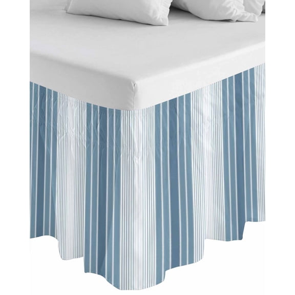 Blue Ombre Stripe Wrap Around Bed Skirts for Queen Bed 18" Drop, Bed Skirt with Adjustable Elastic Belt Dust Ruffle Bed Valance for Bedroom Hotel Luxury Farmhouse Simple Striped Bed Frame Cover