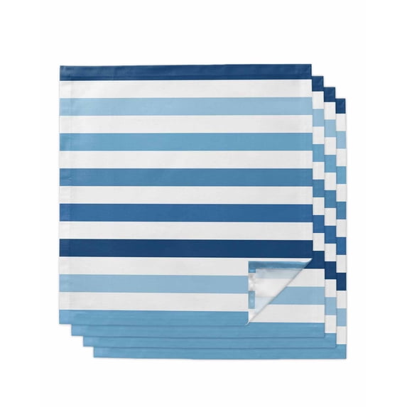 Blue Ombre Striped Cloth Napkins Set of 4 Reusable Dinner Napkins, Modern Abstract Gradient Lines Art Cocktail Napkin Washable Table Napkins for Wedding/Holiday Party/Baby Shower 20"x20"