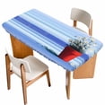 thumbnail image 1 of Blue Ombre Striped Daisy Table Cloths for 4 Foot Rectangle Tables, Vintage Flowers Abstract Art Patio Waterproof Elastic Fitted Tablecloths, Washable Rectangular Table Cover for Camping, 1 of 8