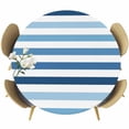thumbnail image 1 of Blue Ombre Striped Round Tablecloth, Fitted Table Cover with Elastic for 55"-60" Round Tables, Modern Abstract Gradient Lines Art Table Cloth Outdoor Indoor Dinning Party Waterproof Tablecloths, 1 of 7