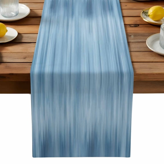 Blue Ombre Striped Table Runner, Modern Abstract Art Washable Kitchen Table Runners Dress Scarves for Dining Table Decorations Party, 13x36in