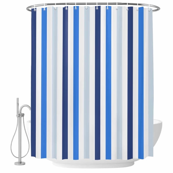 Blue Ombre Stripes Bathroom Shower Curtains with Hooks, Minimalist Abstract Vertical Striped Waterproof Fabric Washable Shower Curtain for Home Hotel Bathtub Decor 36x72 Inch