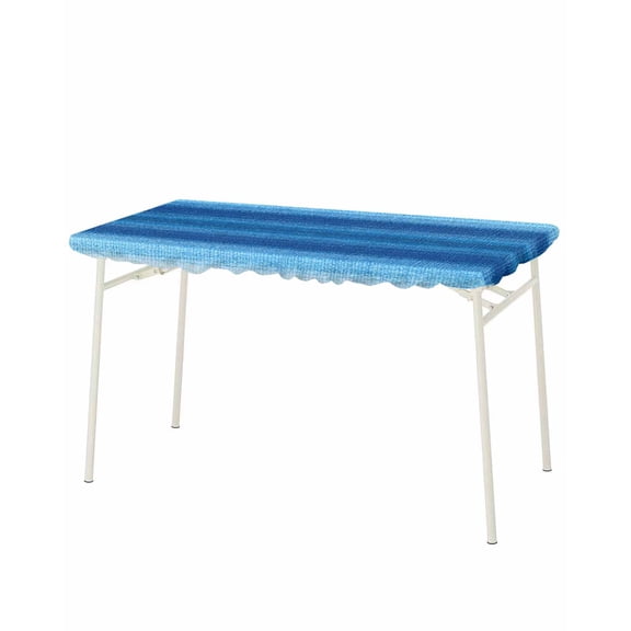 Blue Ombre Stripes Rectangle Tablecloth, Waterproof Elastic Fitted Table Covers for 8 Foot Tables, 32x96inch Decorative Tablecloths for Picnic, Camping, Outdoor, Modern Gradient Abstract Texture