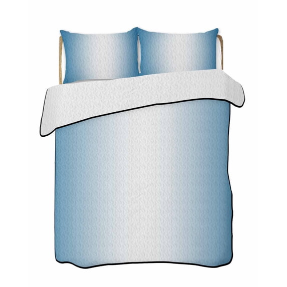 Blue Ombre Summer Quilt Set Twin Size, Soft Microfiber Quilted Bedding Set with 2 Pillow Shams, Blue White Gradient Modern Abstract Art Lightweight All Season Bedspread Coverlet for Bedroom 68"x86"