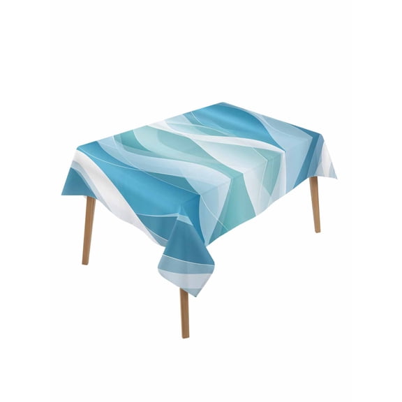 Blue Ombre Table Cloth, Waterproof Tablecloth for Rectangle Tables, Modern Moire Abstract Art Aesthetics Reusable Washable Fabric Table Cover for Restaurant Kitchen Dining Tables 60"x84"