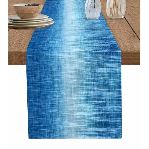 Blue Ombre Table Runner 72 Inches, Vintage Chic Gradient Abstract Texture Art Bed Runner Dresser Scarves Tabletop for Indoor Outdoor Parties/Ceremony/Banquet, 13" x 72"