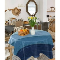 Blue Ombre Tablecloth Square Table Cloth 54x54, Waterproof Tablecloth Outdoor Table Cloth, Farmhouse Vintage Wooden Striped Washable Table Cover for Kitchen Dining Party