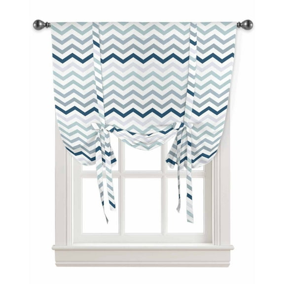 Blue Ombre Tie Up Curtains for Window, Modern Geometric Abstract Art Thermal Insulted Balloon Shade Adjustable Rod Pocket Curtains Valance Panels for Kitchen Bathroom Café 42 x 54