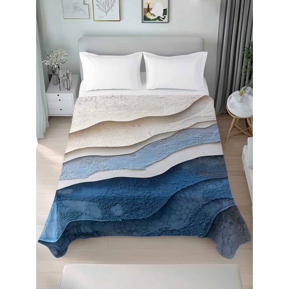 Blue Ombre Twim Size Flat Sheet, Wrinkleproof & Fadeproof Cooling Flat Bed Sheet Only, Modern Wave Abstract Art Breathable Soft Bedding Top Sheets 66 x 96 Inches