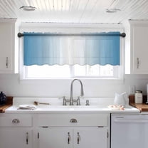 Blue Ombre Valance Curtains for Kitchen/Living Room/Bathroom/Bedroom Window, Blue White Gradient Modern Abstract Art Rod Pocket Small Topper Half Short Window Curtains Voile Sheer Scarf 42"x12"