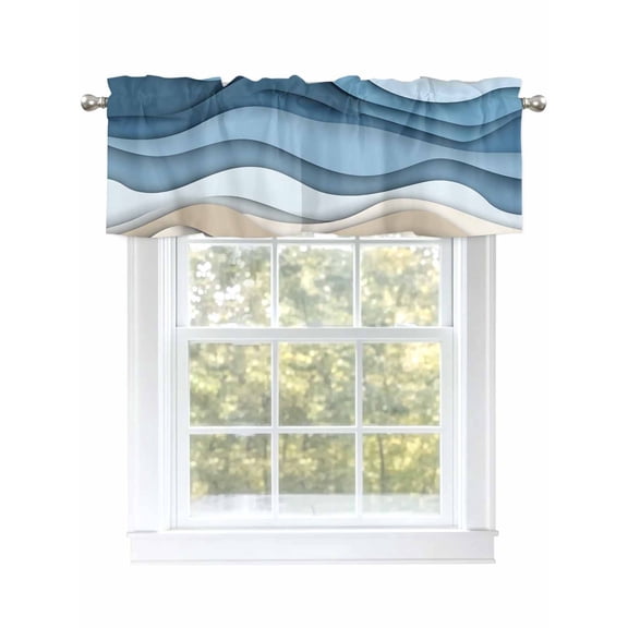 Blue Ombre Valances for Windows Abstract Stripe Ocean Wave Geometric Modern Art Kitchen Valance Curtain Rod Pocket Small Curtains for Cafe Bathroom Laundry Basement 42" x 12"