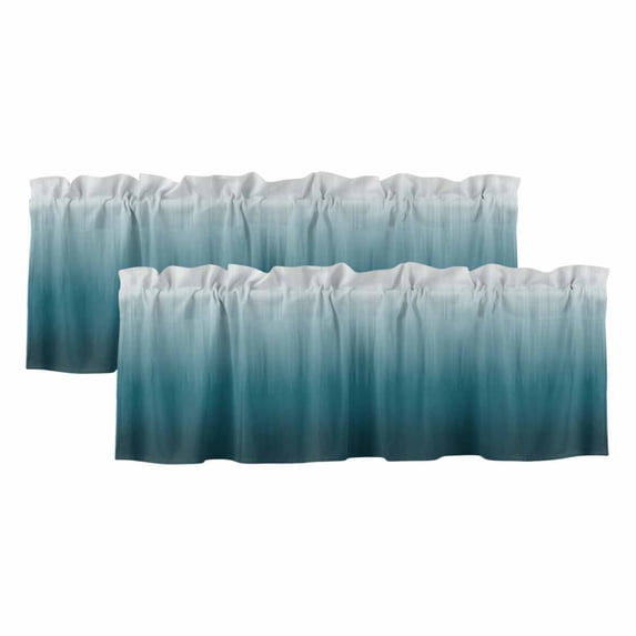 Blue Ombre Valances for Windows, Decorative Rod Pocket Window Valance Curtains, Contemporary Gradient Abstract Art Short Curtain Drapes for Kitchen/Bathroom/Living Room, 2 Panels, 42" W x 18" L