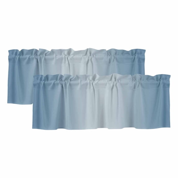 Blue Ombre Valances for Windows, Decorative Rod Pocket Window Valance Curtains, Modern Gradient Abstract Art Short Curtain Drapes for Kitchen/Bathroom/Living Room, 2 Panels, 42" W x 12" L