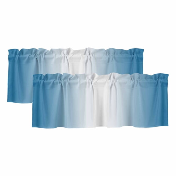 Blue Ombre Valances for Windows, Light Filtering Kitchen Curtain Valances 2 Panels, Blue White Gradient Modern Abstract Art Rod Pocket Short Window Treatments for Living Room Bedroom 42"Wx12"L