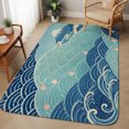 Blue Ombre Waves Boho Washable Area Rugs for Living Room Bedroom, Large ...