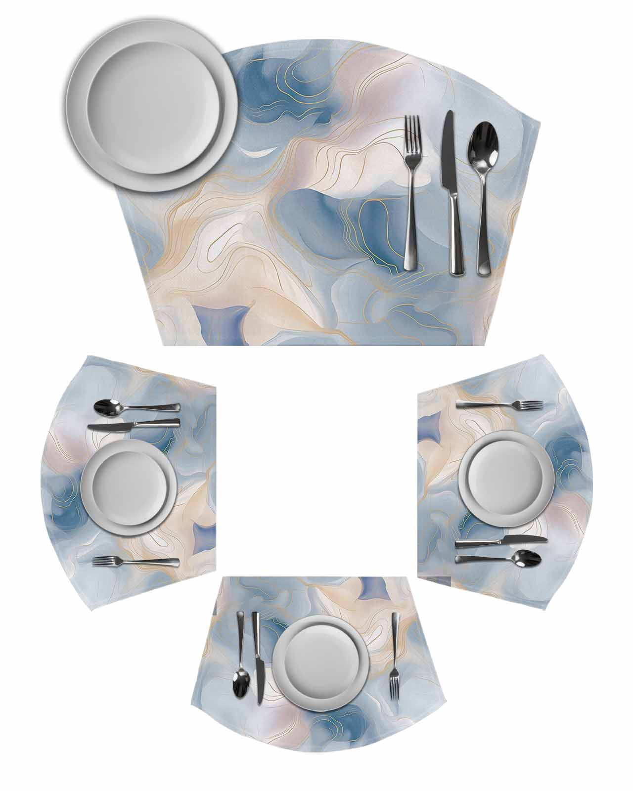 Blue Ombre Wedge Shaped Placemats Set of 4, Cotton Linen Fan Place Mats ...