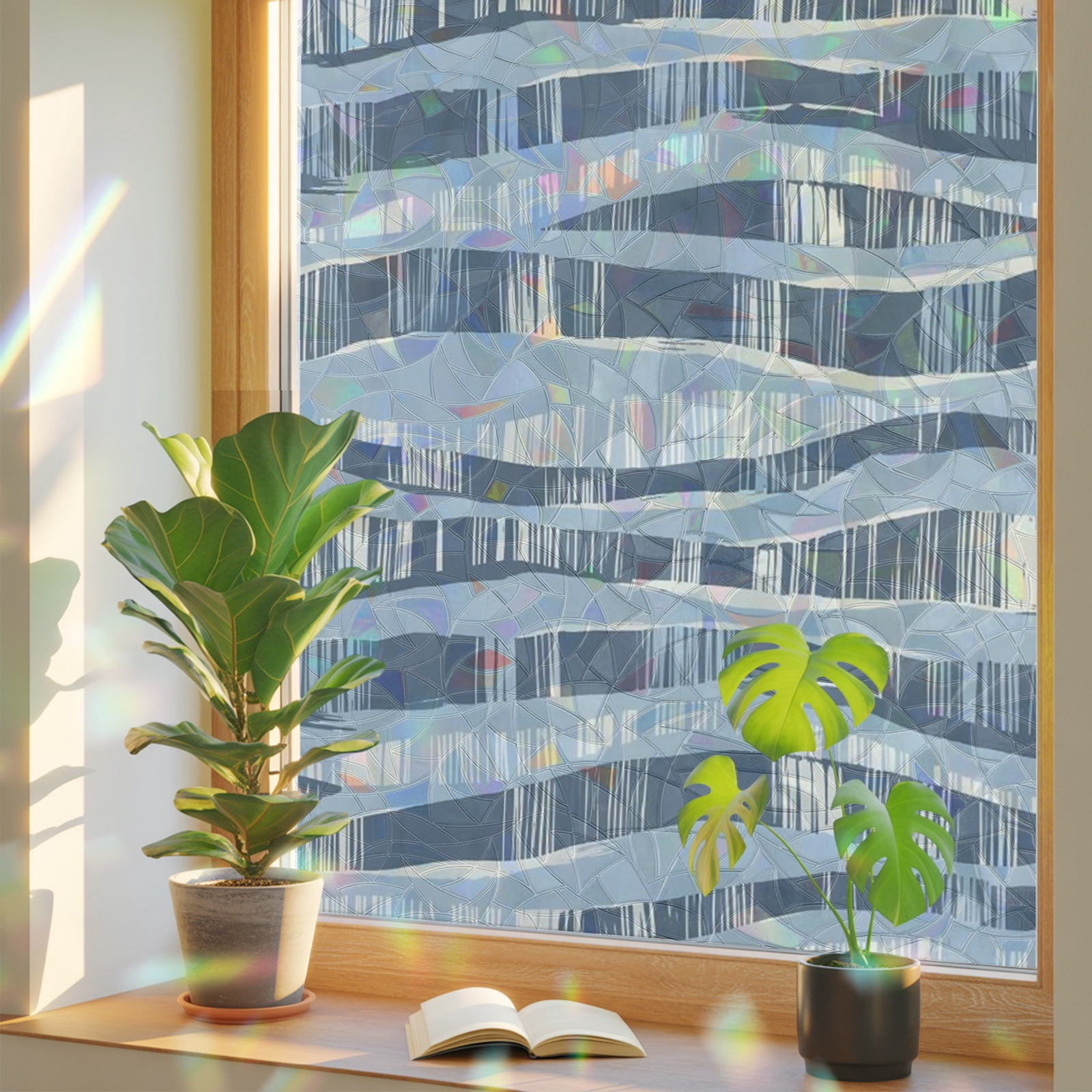 Blue Ombre Window Privacy Film Rainbow Static Cling Stain Glass Window ...