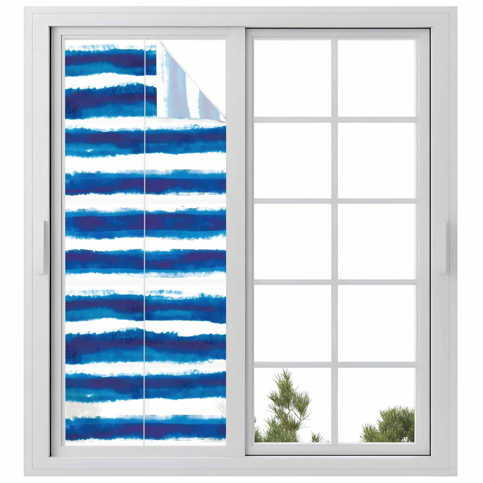 Blue Ombre Window Privacy Film, Stripe Abstract Mottled Texture Stripe Frosted Glass Window Clings Static Cling UV Heat Blocking Reusable Door Sticker for Bathroom 23.6 x 59 Inch