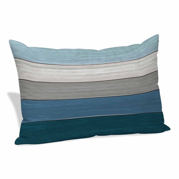 Blue Ombre Wooden Pillow Covers, Linen Long Throw Pillow Case, Farmhouse Retro Wood Gradient Holiday Pillow Protector Decorative Cushion Cover for Living Room/Bedroom 12" x 20"