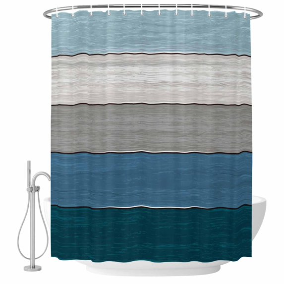 Blue Ombre Wooden Shower Curtain Set - Standard 72" x 72" Washable Bathtub Curtain with 12 Hooks, Farmhouse Retro Wood Gradient Waterproof Fabric Stall Shower Curtains for Bathroom/Bathtub Décor