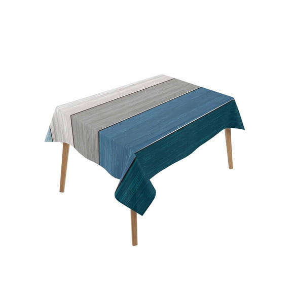 Blue Ombre Wooden Table Cloth, Waterproof Tablecloth for Rectangle Tables, Farmhouse Retro Wood Gradient Reusable Washable Fabric Table Cover for Restaurant Kitchen Dining Tables 52"x70"