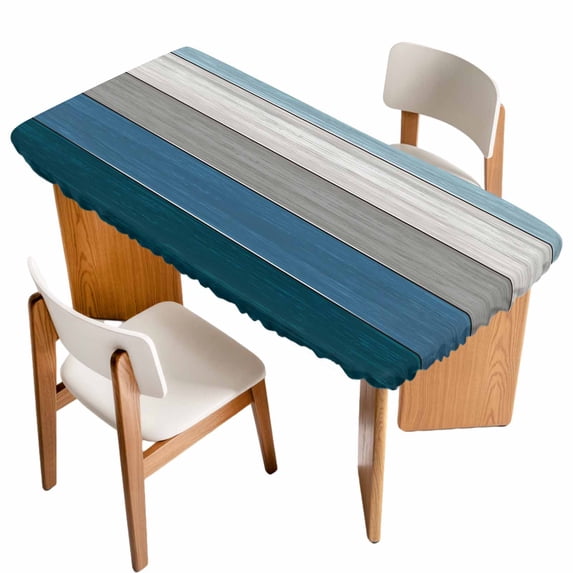 Blue Ombre Wooden Table Cloths for 5 Foot Rectangle Tables, Farmhouse Retro Wood Gradient Patio Waterproof Elastic Fitted Tablecloths, Washable Rectangular Table Cover for Camping