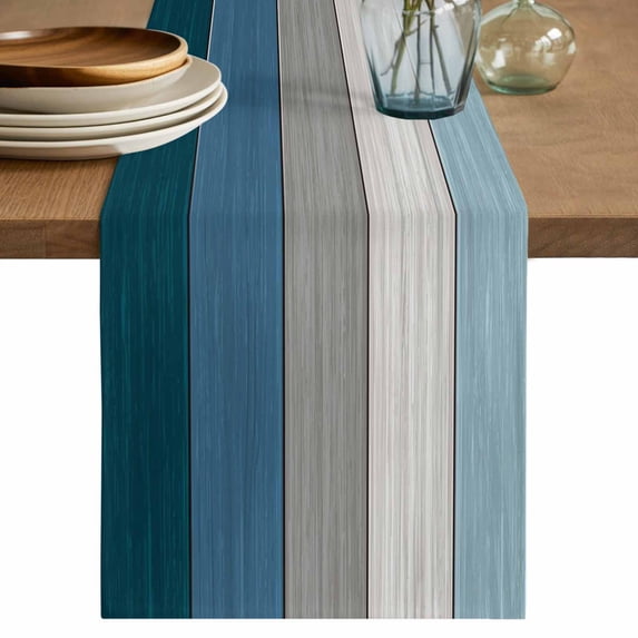 Blue Ombre Wooden Table Runner, Farmhouse Retro Wood Gradient Washable Cotton Linen Table Runners 70 Inches Long, Dresser Scarf Runner for Dining/Kitchen/Coffee/TV Stands/Cabinets 13''x70''