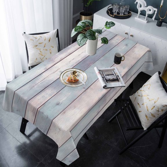 Blue Ombre Wooden Tablecloth Rectangle Table Cloths 54x108 , Waterproof Tablecloth Outdoor Table Cloth, Farmhouse Abstract Art Striped Washable Table Cover for Kitchen Dining Party