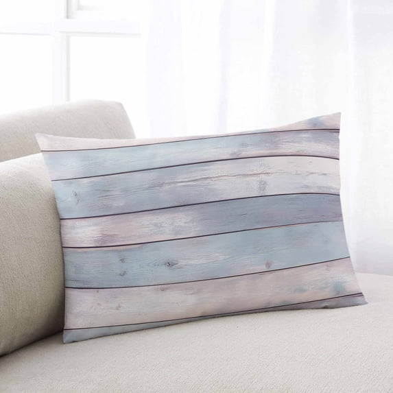 Blue Ombre Wooden Throw Pillow Cover, Pillowcase Protectors with Zipper, Breathable Decorative Lumbar Pillow Case Cover, Farmhouse Abstract Art Striped Pillow Shams for Couch Sofa 12x20Inch