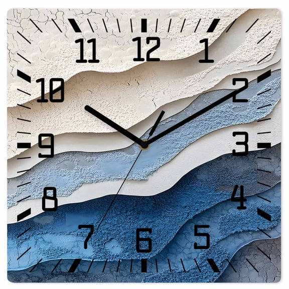 Blue Ombre Wooden Wall Clock Silent Non Ticking, Modern Wave Abstract Art Square Wall Clocks Battery Operated, Decor Clock for Home Office, Living Room, Kitchen, 10 Inch