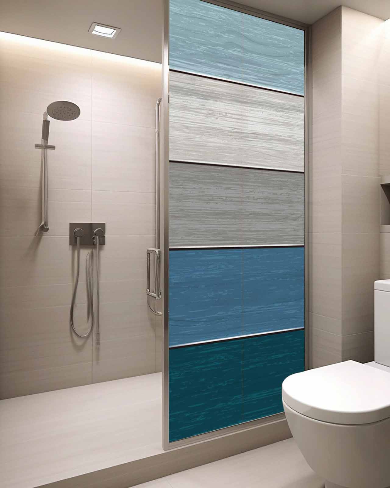 Blue Ombre Wooden Window Privacy Film Stained Glass Window Film Decorative Windows Cover Static Windows Cling for Glass Door Farmhouse Retro Wood Gradient Stickers for Bathroom 29.5"x78.7"